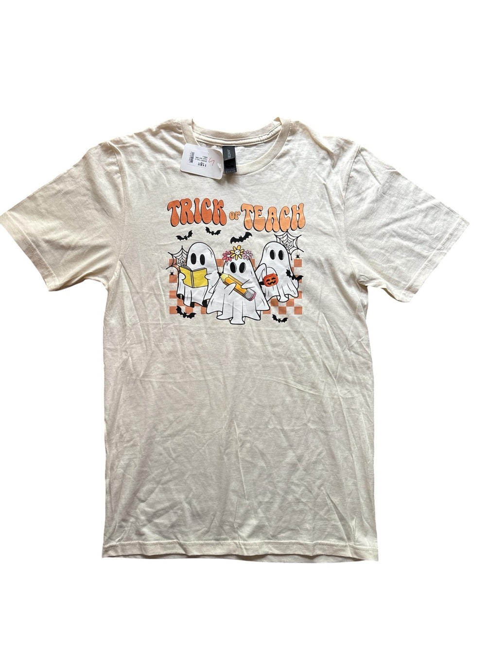 Teacher Halloween 'Trick or Teach' School Ghost Graphic Tee Shirt Fall Pencil